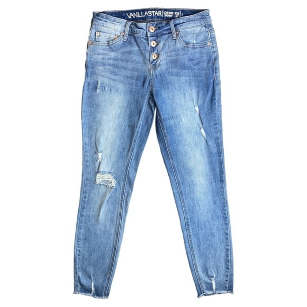 Vanilla Star Junior’s Light Wash Distressed Low Rise Skinny Jeans Size 7